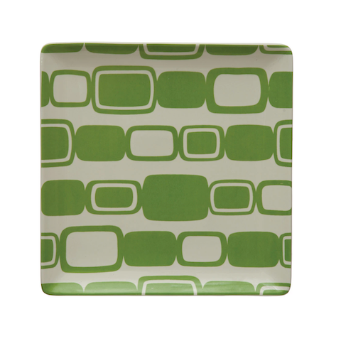 Stoneware Plate with Rectangular Pattern - Green