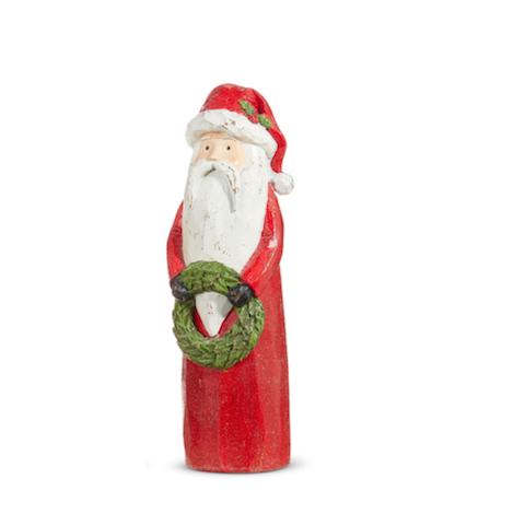 10" Carved Santa with Wreath