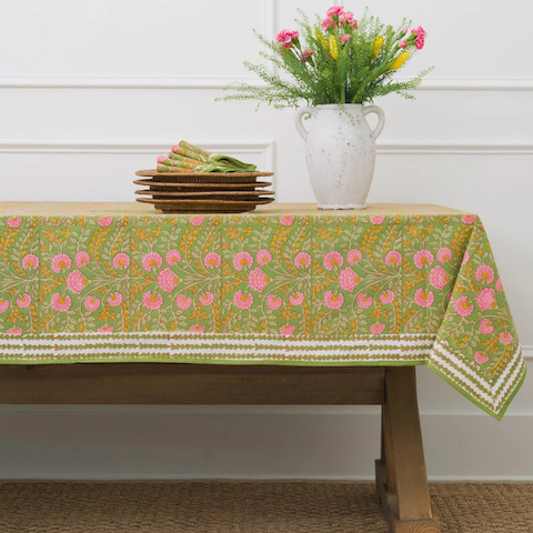Cactus Flower Fern and Flamingo tablecloth 120"x 60"