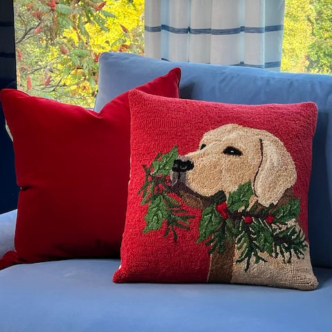 Golden Lab with Holly Pillow 18x18