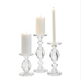 Two's Company High-Glass Set of 3 Pedestal Candleholders with Candles on white background
