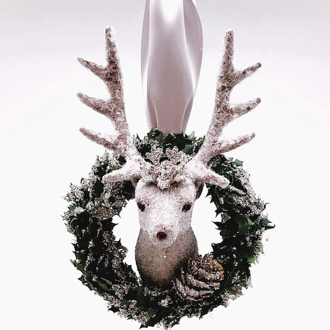 Holly Stag Ornament - Mocha