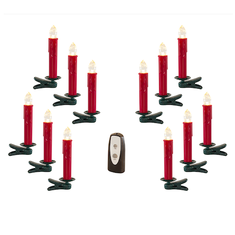 Red LED Tree Taper Candle - Set of 12