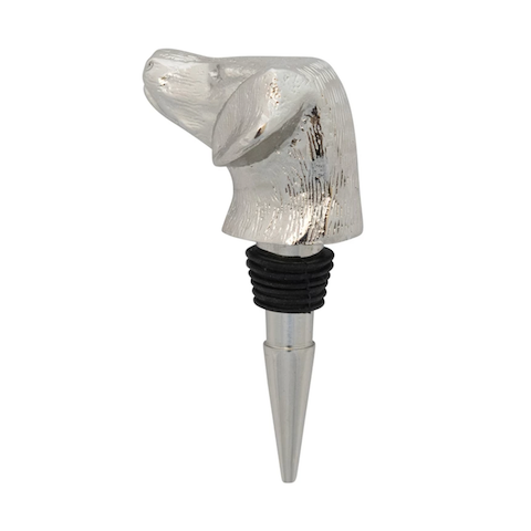 Cast Aluminum Dog Head Bottle Stopper, Nickel Finish