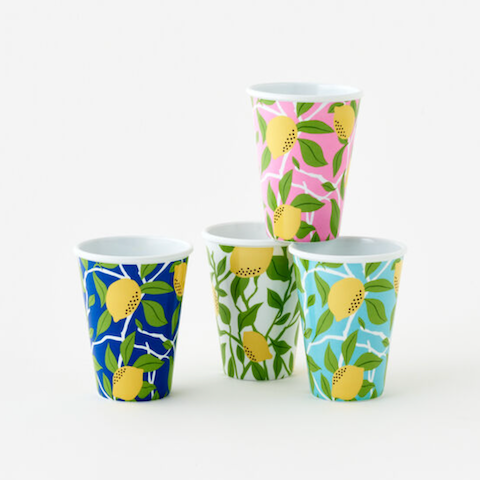 Lemon and Vines Melamine Cups - Set of 4