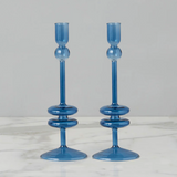 Sapphire Glass Candlesticks Pair, Large