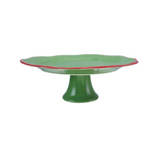 Stoneware Scalloped Pedestal with Red Rim