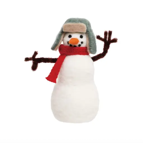 Handmade Fabric & Wool Felt Snowman with Hat
