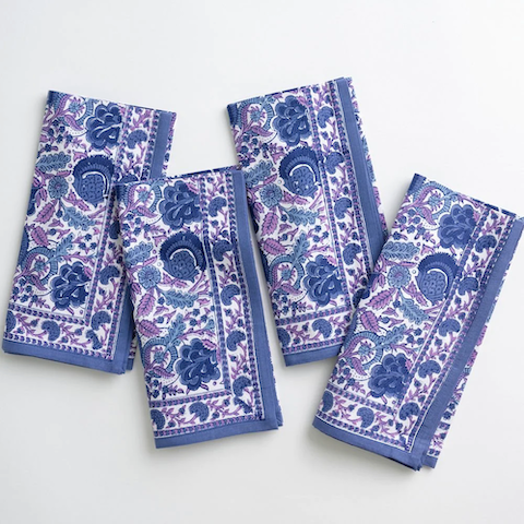 Bohemian Floral Purple & Blue Napkins - set/4