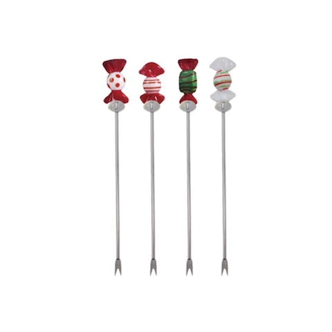 Appetizer Picks with Hand-Blown Glass Candies - Boxed set of 4