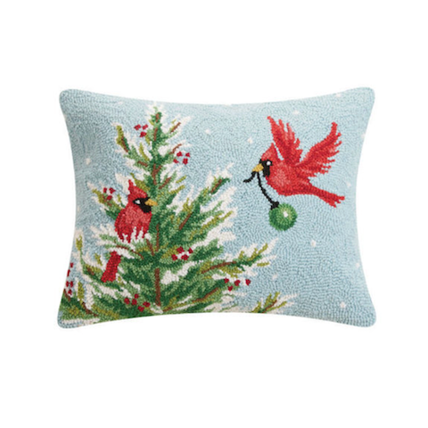 Cardinals, Tree and Ornament Pillow