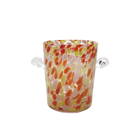 Confetti Glass Ice Bucket with Handles - Orange