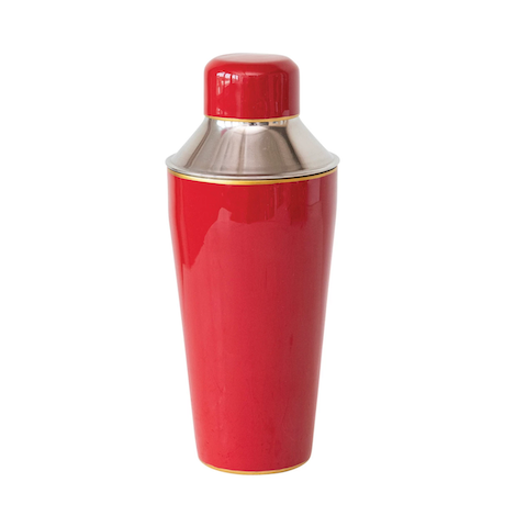 22 oz. Enameled Stainless Steel Cocktail Shaker - Red w/ Gold Rim