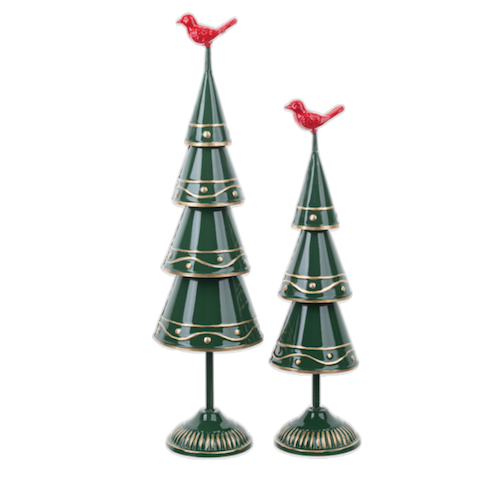 Embossed Green Trees w/Bird - set of 2