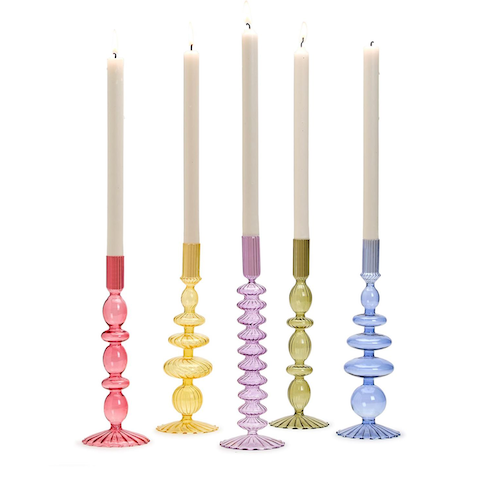 Set of 5 Hand-Blown Glass Candlestick Holders