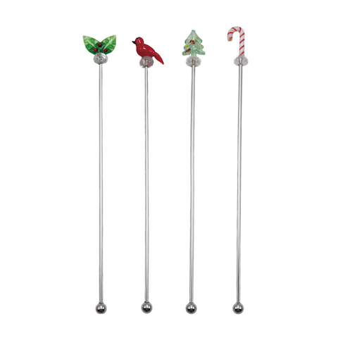 Cocktail Stirrers with Hand-Blown Glass Icons
