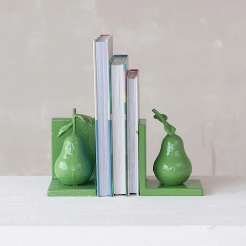 Green Cast Iron Pear Bookends - set of 2