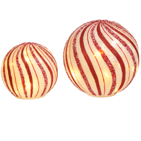 Lighted Peppermint Glass Balls - set/2