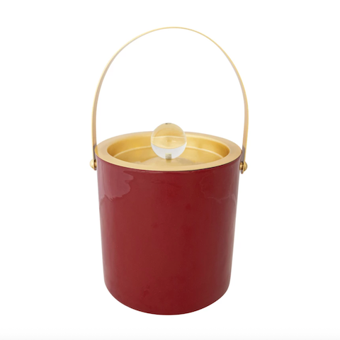 Red Enameled Stainless Steel Ice Bucket with Glass Knob