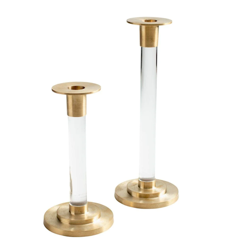 Brass & Resin Candlestick in Clear