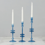 Sapphire Glass Candlesticks Pair, Large