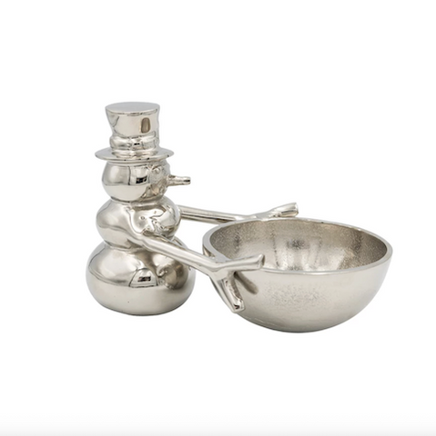 Cast Aluminum Snowman Holding Bowl