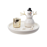 Stoneware Snowman Taper Candle Holder