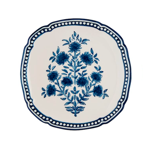 Blue & White Floral Platter - square