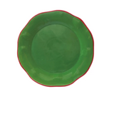 Stoneware Scalloped Pedestal with Red Rim