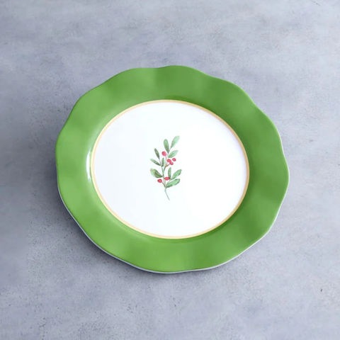 VIDA Holly 11" Dinner Plate Set of 4 - Green & White