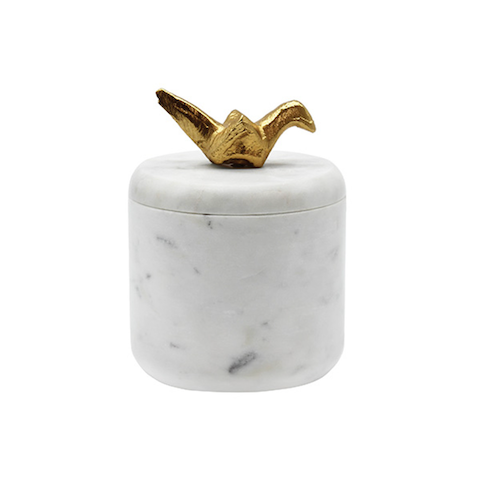 White Marble Box with Brass Origami Bird