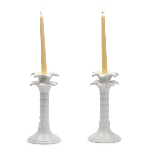 White Palm Leaf Taper Candleholder - Set/2