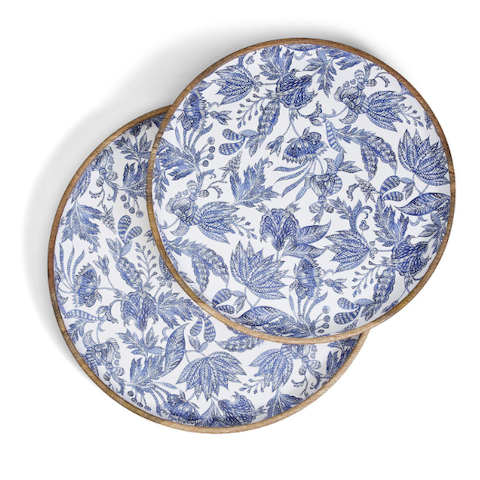 Blue Batik Hand-Crafted Wood Round Tray - 17" diameter