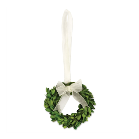 Boxwood Wreath with Ivory Ribbon - 6"