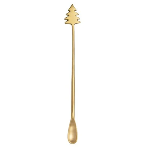 9"L Brass Cocktail Spoon with Christmas Tree Handle