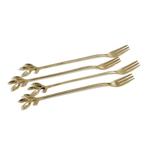 Gold Cocktail Forks with Leaves - set of 4