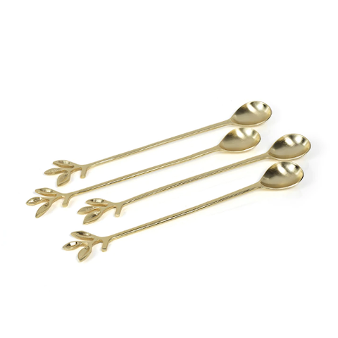 Gold Cocktail Spoons with Leaves - set of 4