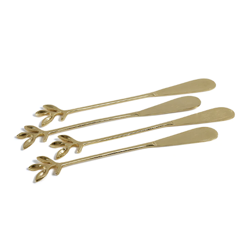 Gold Cocktail Spreaders with Leaves - set of 4
