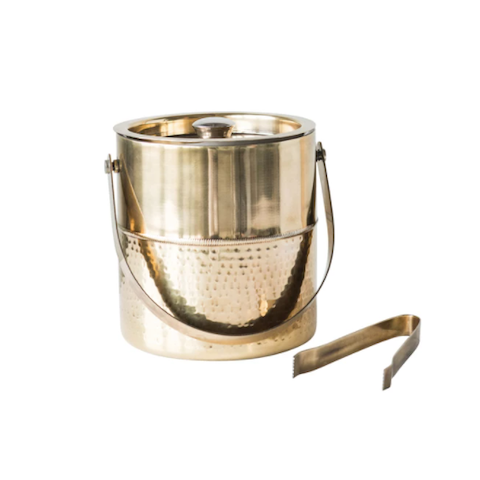 Bloomingville Stainless Steel Ice Bucket with tongs in brass finish