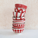 Red & White Hand-Painted Latte Bowls - set of 4