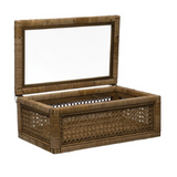 Woven Rattan & Wood Display Box with Glass Lid