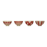 Red & White Hand-Painted Latte Bowls - set of 4