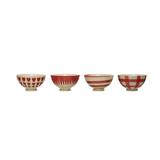 Red & White Hand-Painted Latte Bowls - set of 4