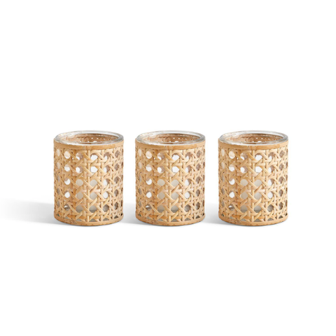 Cane Webbing Tealight Candleholders/Vases - Set of 3